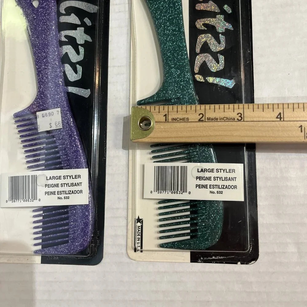 Vintage Cardinal Glittz Combs Large Stylisant #532 Glitter Purple Green Set Of 2